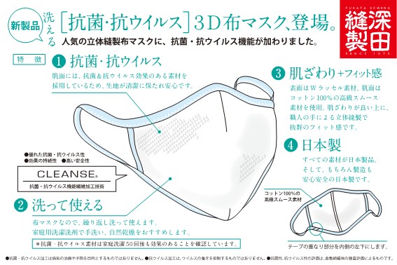 洗える抗菌・抗ウイルス３D布マスクの特徴